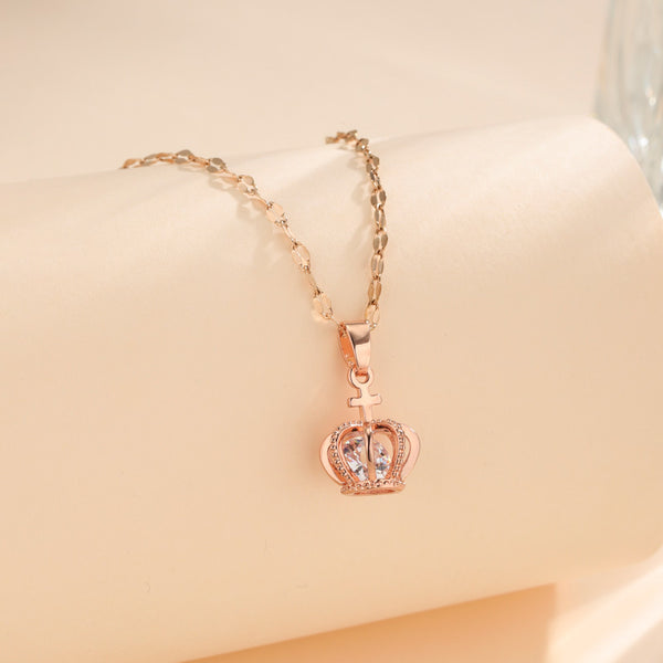 Women Minimalist Crown Stainless Steel Diamond Inlay Necklaces