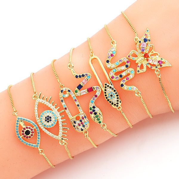 Women Diamond Metal Eye Copper Bracelets