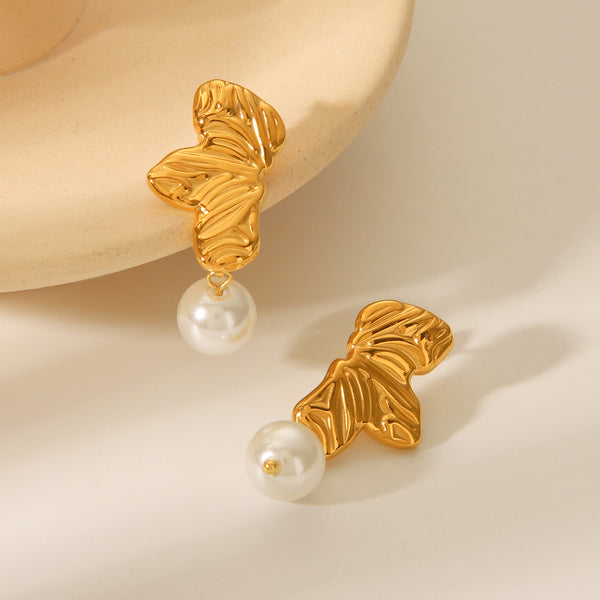 IG Style Pearl Flower Geometric Stainless Steel Electroplating Earrings