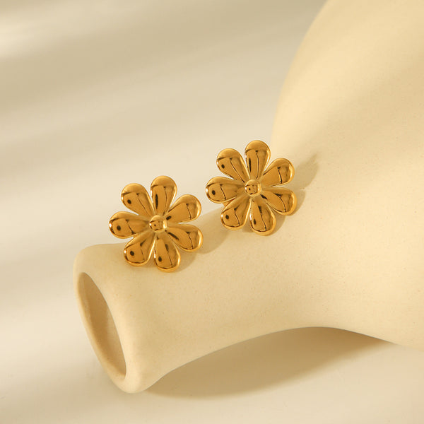 IG Style Geometric Floral Stainless Steel PVD 18K Gold Stud Earrings