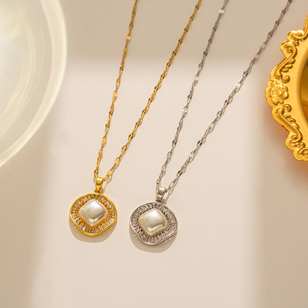 Moderate Luxury Geometric Titanium Steel 18K Gold Plated Necklaces