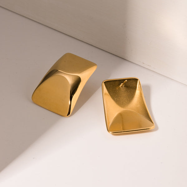 IG Style Checkered Geometric Stainless Steel 18K Gold Plated Earrings