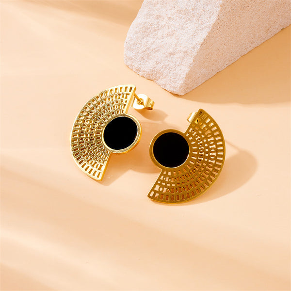 Fashion Fan-Shape Stainless Steel Electroplating Earrings