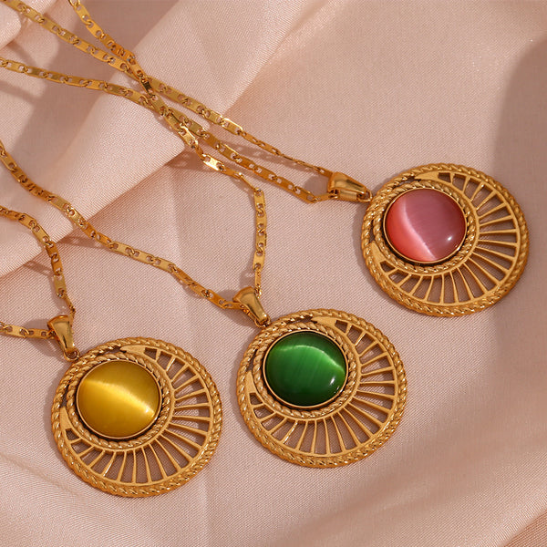 Fashion Round Geometric Stainless Steel 18K Gold Plated Necklaces