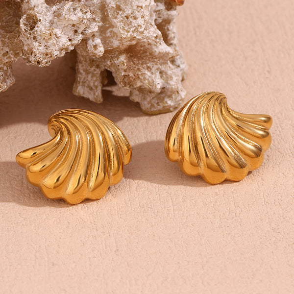 Fashion Shell Geometric Stainless Steel 18K Gold Plated Stud Earrings