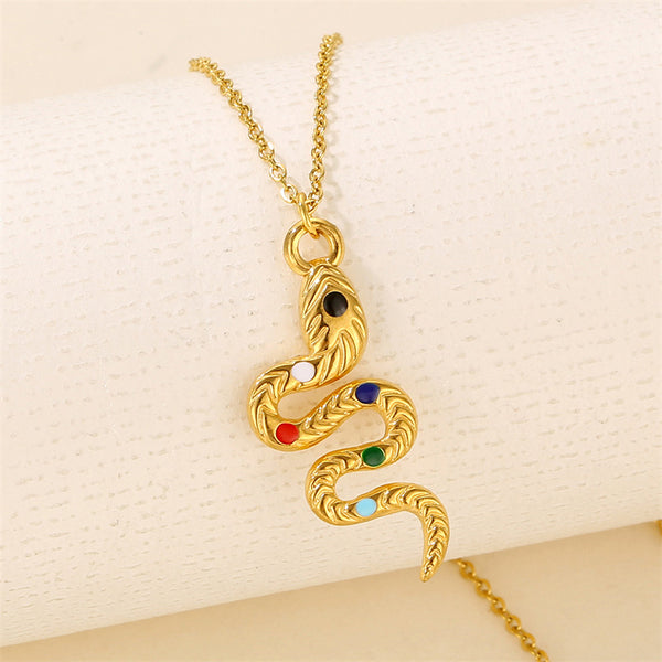 Snake Geometric Titanium Steel Oil Dripping Necklaces