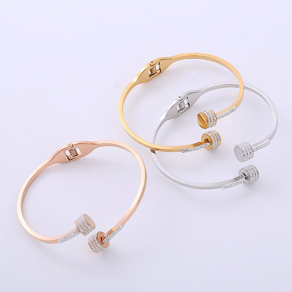 Fashion Asymmetrical Stainless Steel Diamond Inlay Bangles