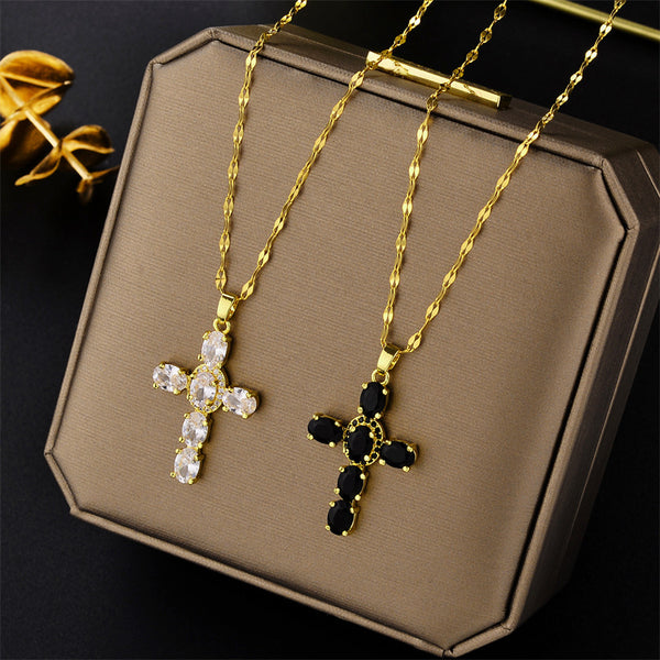 Minimalist Cross Letter Text Number Titanium Steel 18K Gold Plated Necklaces