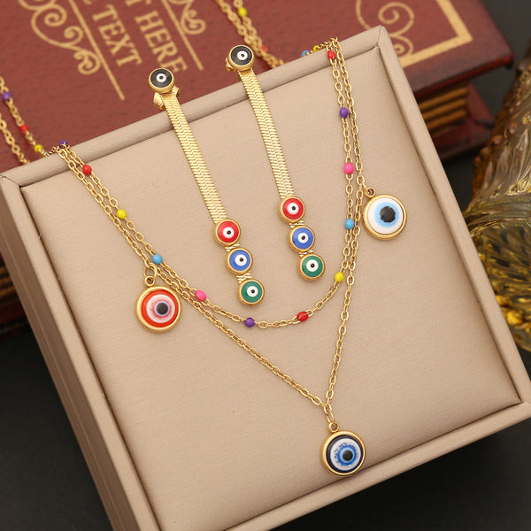 Fashion Eye Stainless Steel Oil Dripping Necklaces