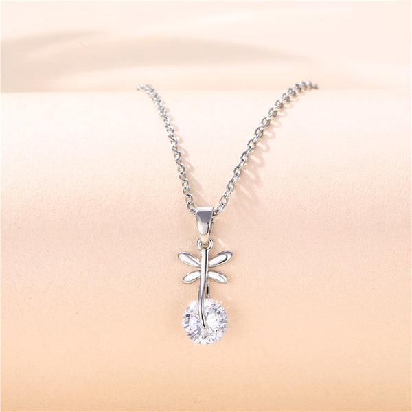 Fashion Dragonfly Geometric Titanium Steel Diamond Inlay Necklaces