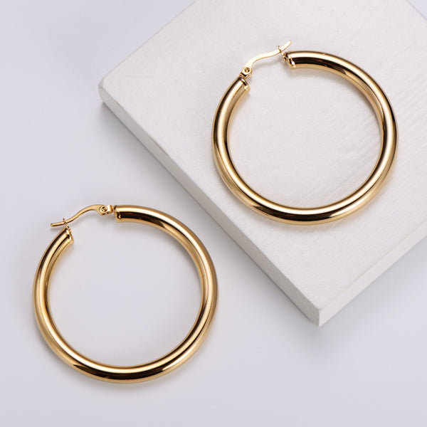 Women Punk Circle Geometric Stainless Steel Polishing Earrings