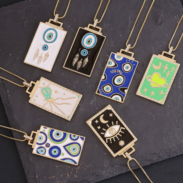 Women Retro Vintage Eye Copper Oil Dripping Pendants