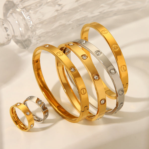 IG Style Round Stainless Steel Diamond Inlay Bangles