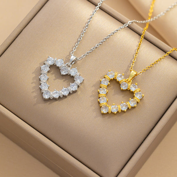 Moderate Luxury Heart Titanium Steel Diamond Inlay Necklaces