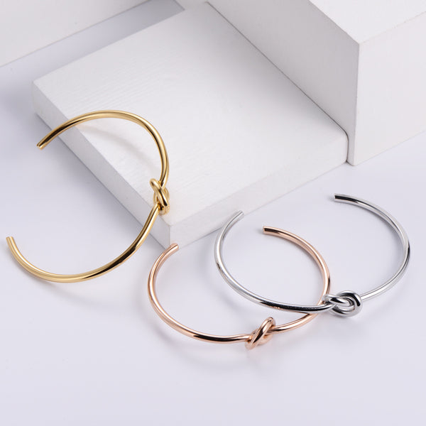 Japanese / Korean Women Metal Bowknot Stainless Steel Bangles