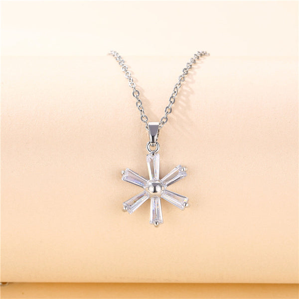 Flower Geometric Titanium Steel Diamond Inlay Necklaces