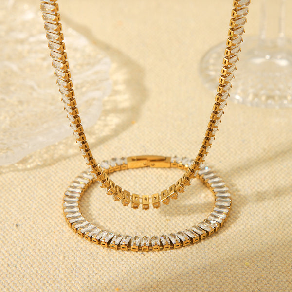 IG Style Chain Geometric Stainless Steel Zircon Inlay Necklaces