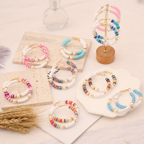 Women Fashion Bohemian U-Shape Polymer Clay Earrings