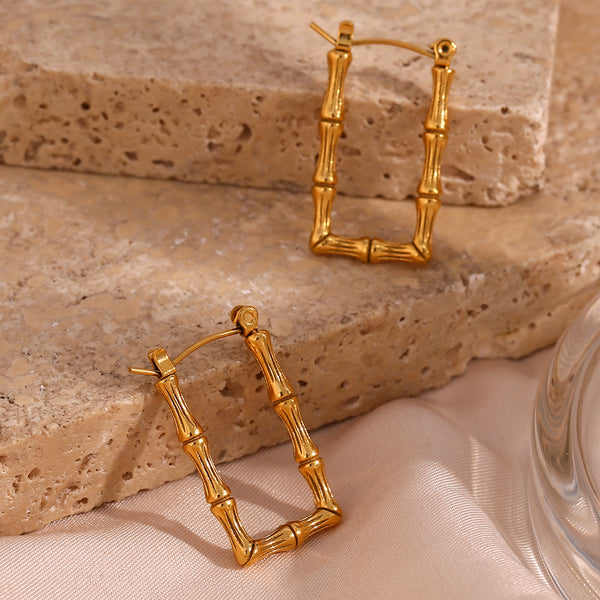 Minimalist Fashion Quadrilateral Geometric Stainless Steel 18K Gold Plated Earrings