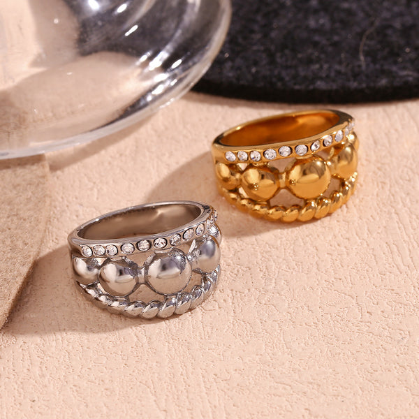 Fashion Niche Round Circle Geometric Stainless Steel 18K Gold Plated Rings