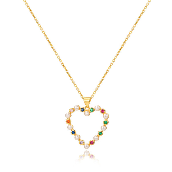 Refreshing Heart Heart 18K Gold Plating Diamond Inlay Necklaces