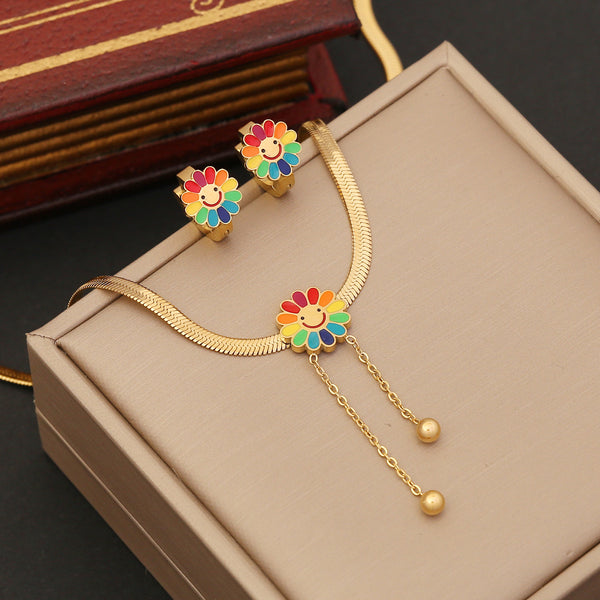 Fashion Sunflower Stainless Steel Electroplating Necklaces