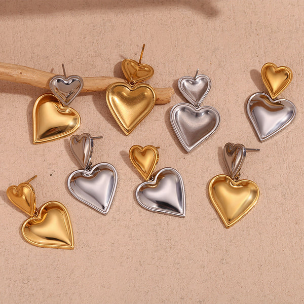 Fashion Heart Stainless Steel 18K Gold Plated Stud Earrings