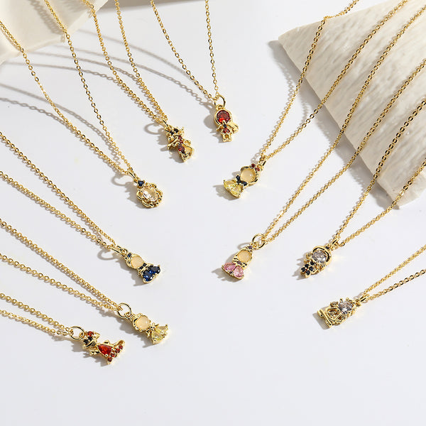 Cartoon Cartoon Cartoon Copper Diamond Inlay Necklaces