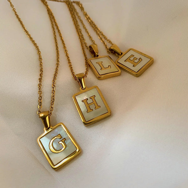 IG Style Square Text Letter Number Stainless Steel 18K Gold Plated Necklaces