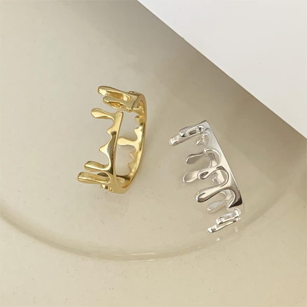 925 Sterling Silver Women Minimalist Wave Flame Flowing Water Geometric Silver Electroplating Rings