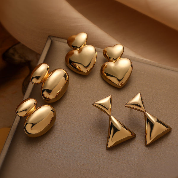 Irregular Geometric Copper Inlay Stud Earrings