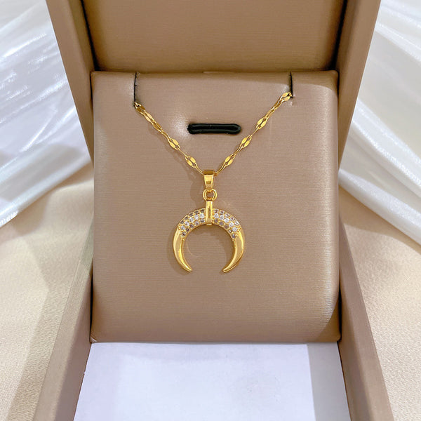 Korean Women Moon Geometric Stainless Steel Electroplating Necklaces