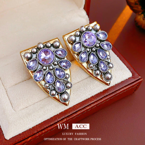 Medieval Droplet Droplet Geometric Alloy Diamond Inlay Earrings