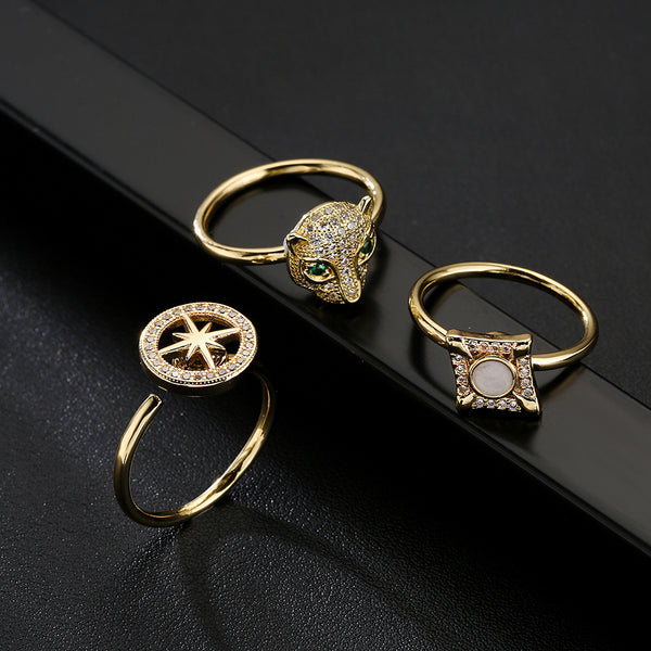 Fashion Women Celestial Geometric Copper Inlay Rings