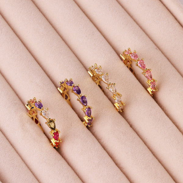 Moderate Luxury Women Droplet Geometric Zircon Zircon Inlay Rings