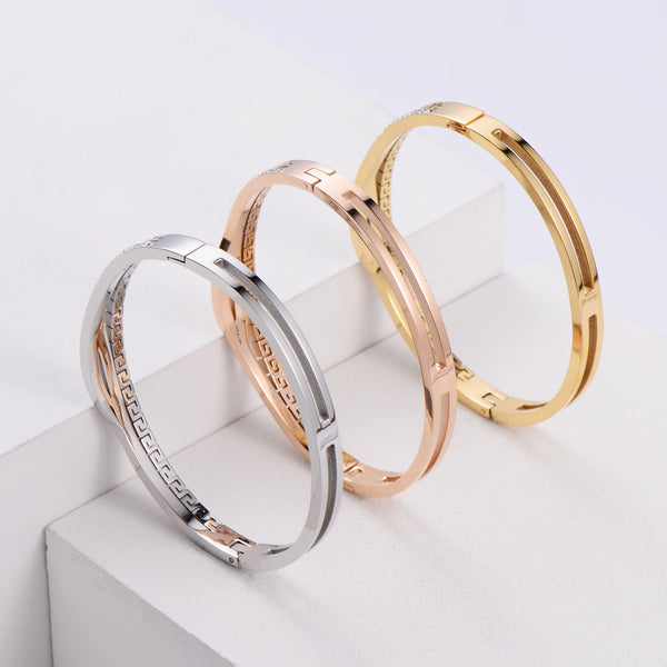 Japanese / Korean Women Diamond Stainless Steel Bangles