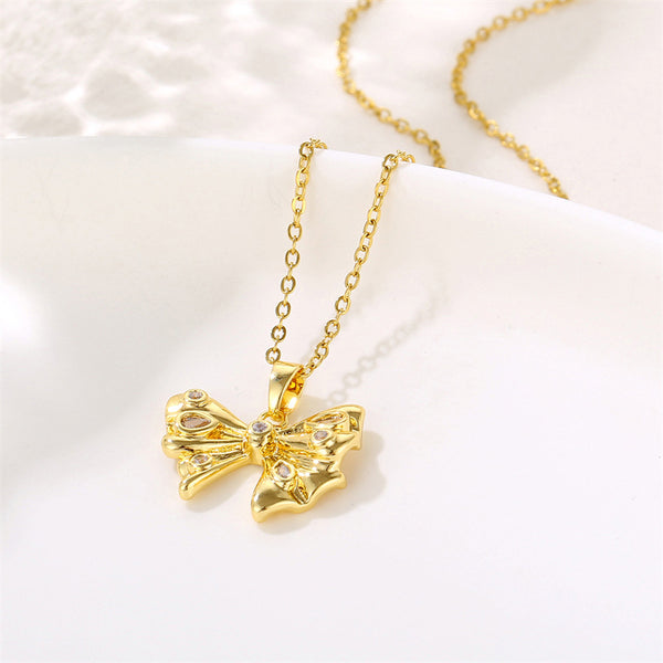 IG Style Bowknot Geometric Stainless Steel Electroplating Necklaces