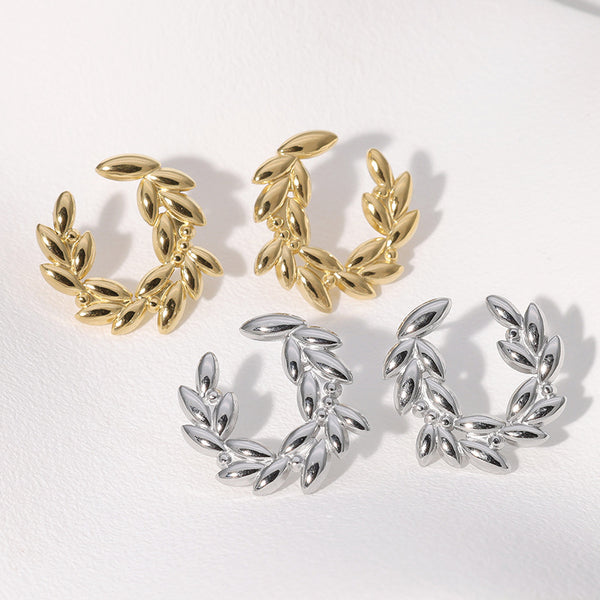 Minimalist Leaf Wheat Stainless Steel Electroplating Stud Earrings