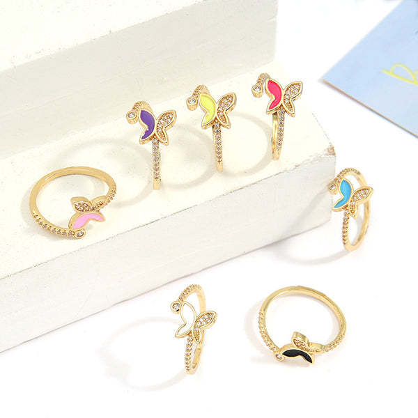 IG Style Women Diamond Metal Butterfly Bowknot Zircon Rings