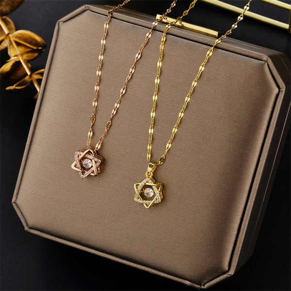 Moderate Luxury Geometric Titanium Steel 18K Gold Plated Necklaces