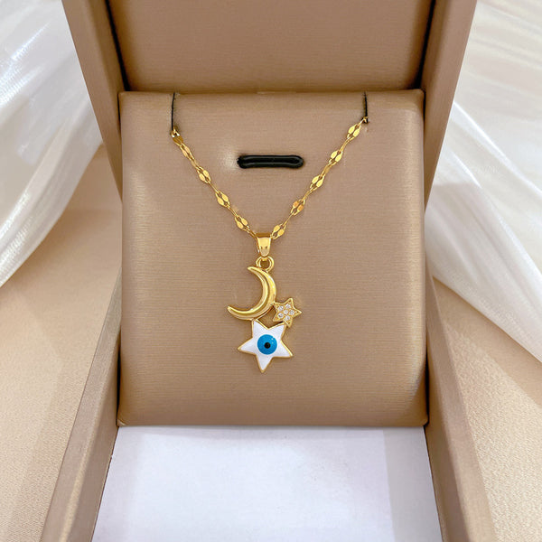 Korean Moon Geometric Stainless Steel Electroplating Necklaces