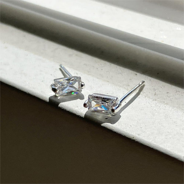 925 Sterling Silver Korean Chamfered Cube Text Letter Number Silver Electroplating Stud Earrings