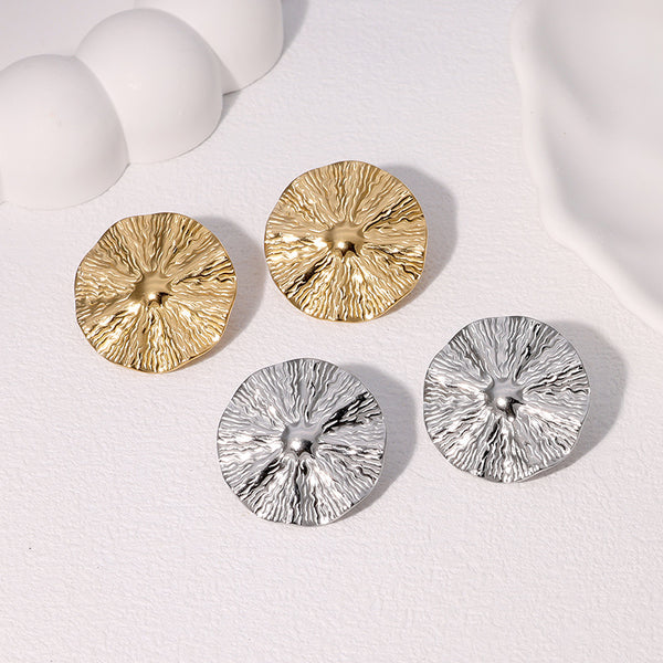 Round Geometric Stainless Steel Electroplating Stud Earrings