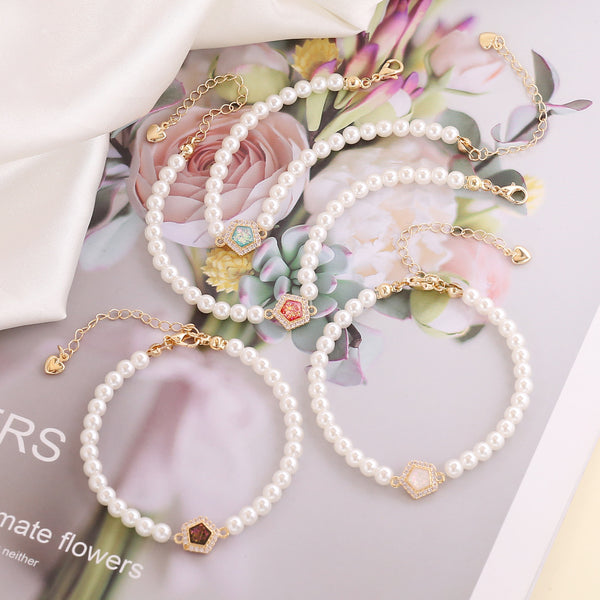 Women Retro Vintage Polygon Pearl Bracelets