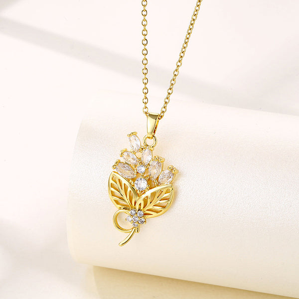 Women Minimalist Geometric Metal Leaf Stainless Steel Electroplating Necklaces