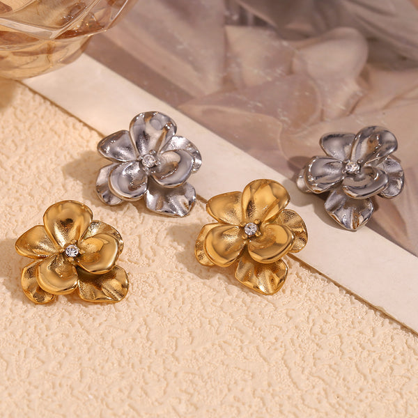 Fashion Flower Geometric Stainless Steel Electroplating Stud Earrings