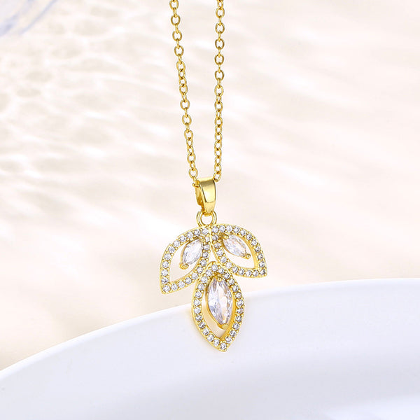 Women Minimalist Geometric Metal Leaf Stainless Steel Electroplating Necklaces