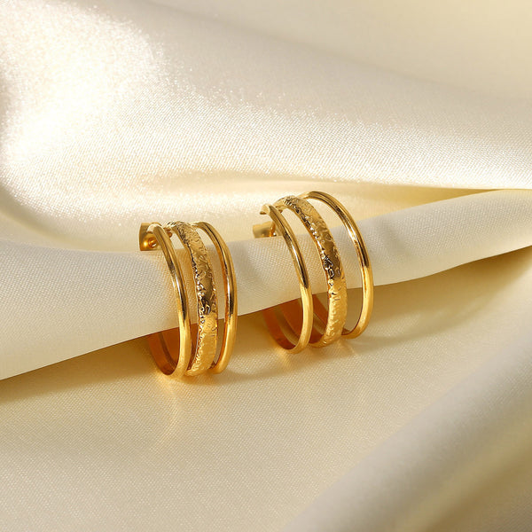 IG Style Round Geometric Stainless Steel 18K Gold Plated Earrings