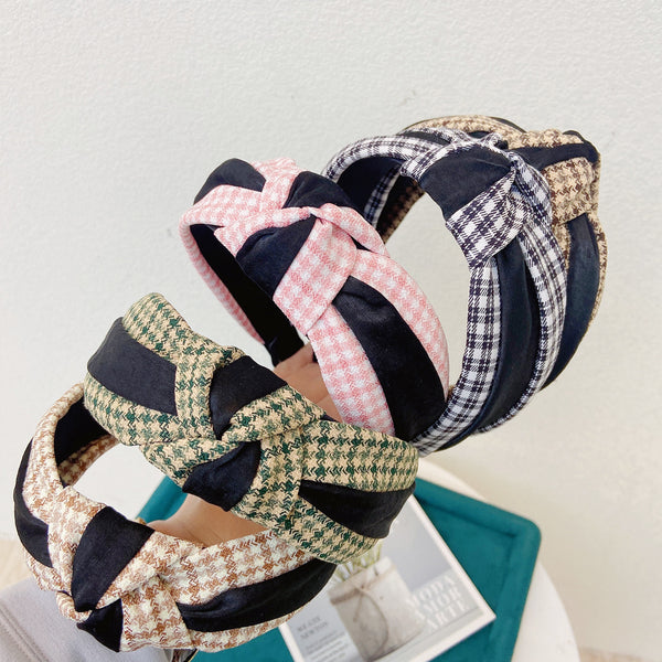 Women Fashion Checkered Bowknot Cloth Handmade Hairbands