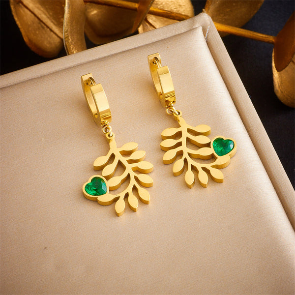 Fashion Leaf Titanium Steel Electroplating Earrings